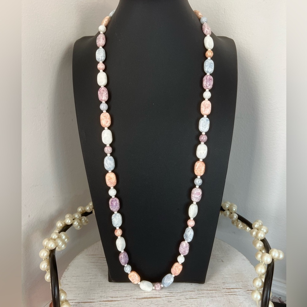 Vintage Czech Glass Picasso Bead Necklace 30” B23